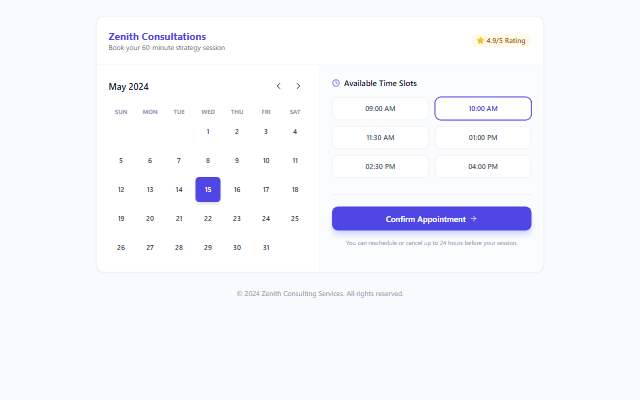 Booking Calendar template preview