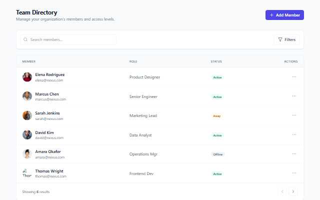Data Table template preview