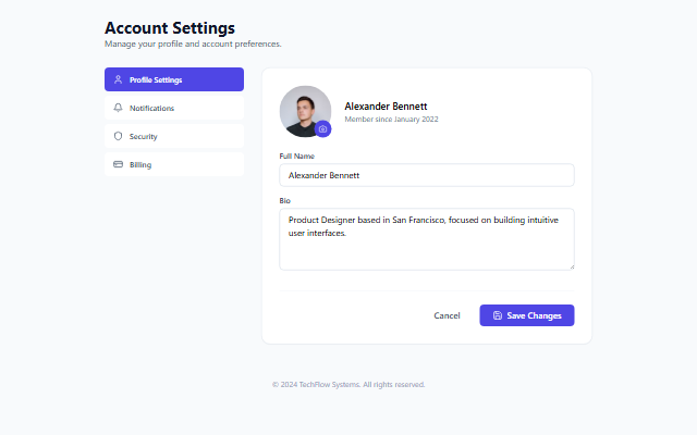 Profile Settings template preview